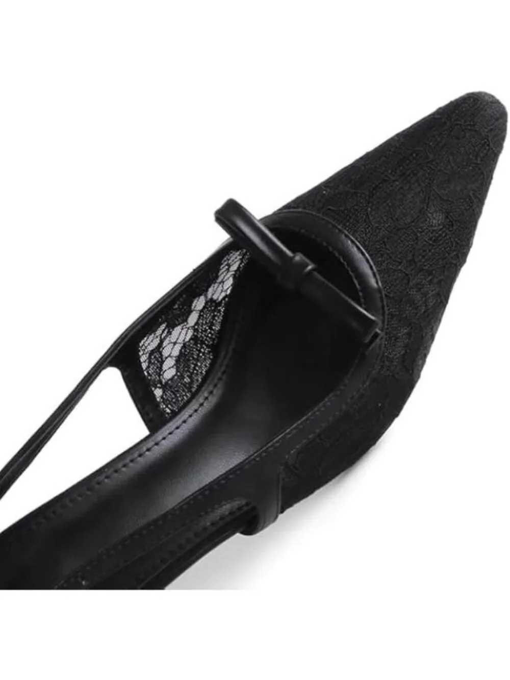Women's Mesh Black Kitten Heels with Bow Pointed Close Toe Pumps Dress Party